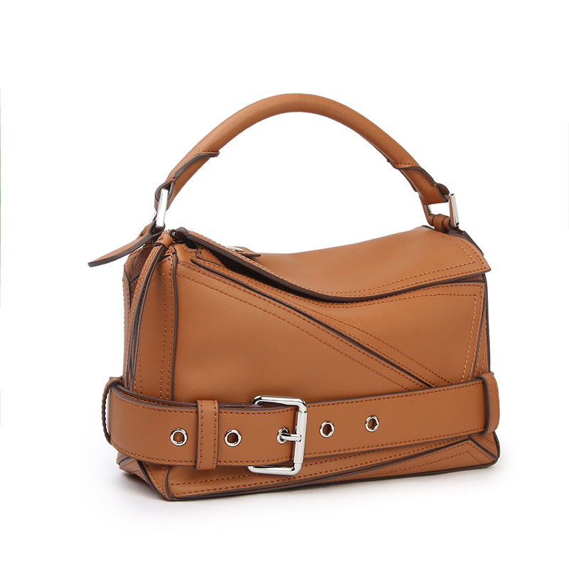 2026 New Top Grain Cowhide Puzzle Geometric Motorcycle Bag Genuine Leather Large Capacity Crossbody Handbag For Women - Thumbnail 7
