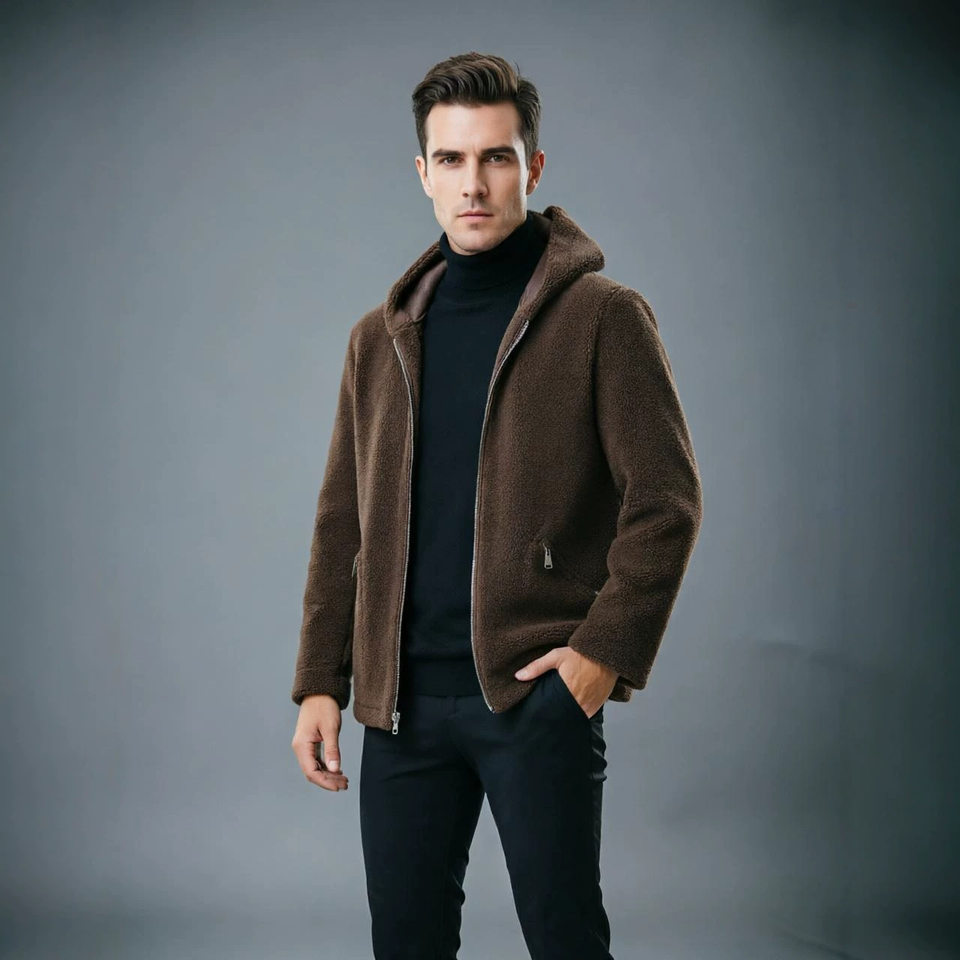 Áo khoác jacket nam dày dặn hai mặt mặc được có mũ, dáng rộng, dài áo 50–65 cm — Màu cà phê, màu đen