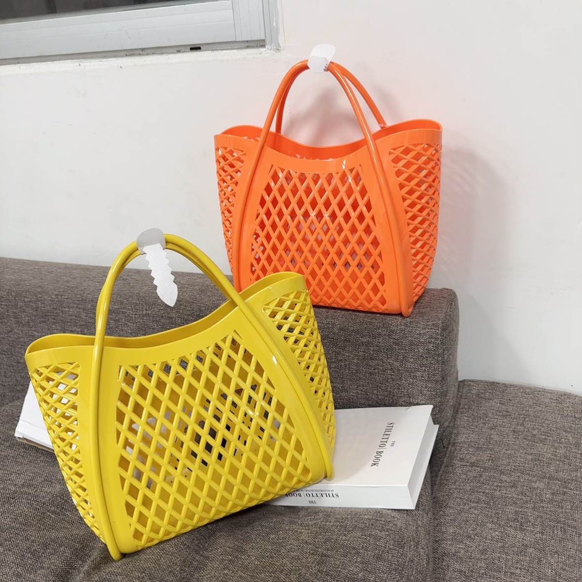 Jelly bag, handbag, silicone hollowed-out vegetable basket bag, picnic bag, shopping basket, PVC beach bag, washbasin basket, bath undefined