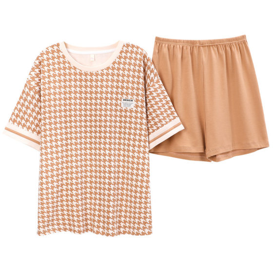 Zhuojia Pure Cotton Pajamas Women's Summer All Cotton 100 Cotton Short-sleeved Shorts Casual Outwear Round Neck Pullover