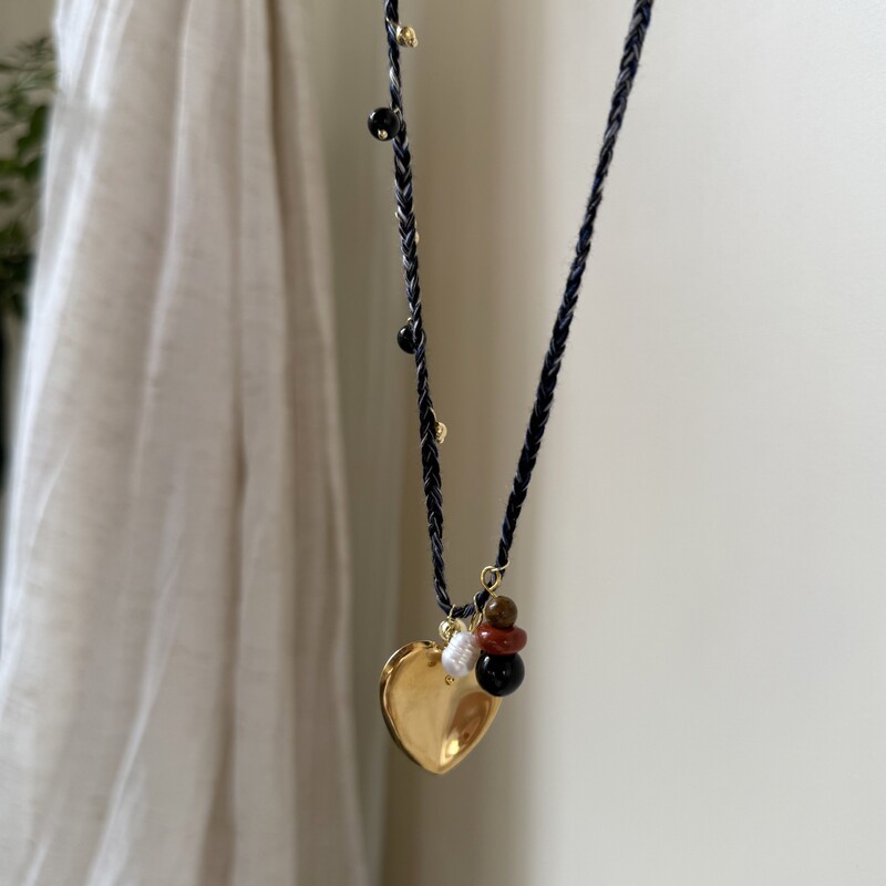 手作りラフィアほうきロングブラックロープネックレスシンプルなタッセルアクセサリー編組ロープ天然石ラブネックレス|undefined