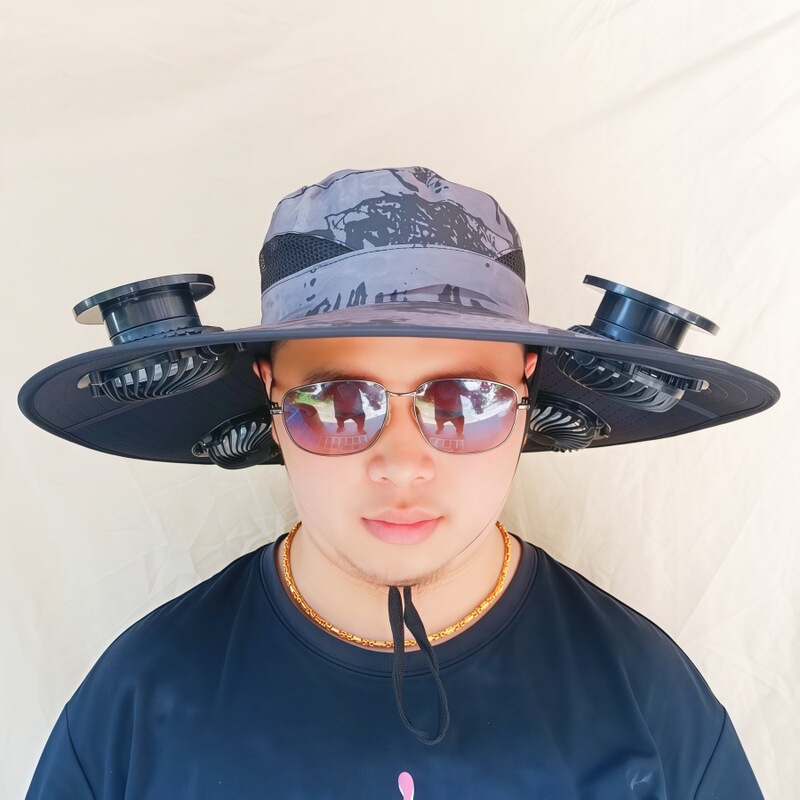 ソーラーファン付き帽子、一体型釣り帽子、男性用アウトドア登山帽子、ファン付き帽子、600mAh、スチールリング付き|undefined