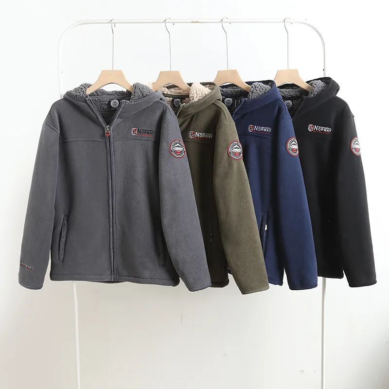 ¡Mover/Wei orden! Engrosado/abrigo de lana de cordero con capucha de los hombres otoño e invierno cálido polar fleece chaqueta de invierno