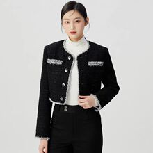 2024春新款气质圆领流苏拼色粗花呢短款小香风外套女上衣