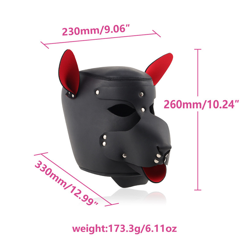 Leather Dog Head Mask with Purple Ears, Human K9 Costume Headgear — detail image 28