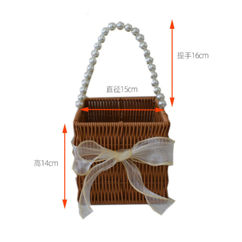 Cesta de flores tejidas de ratán cesta portátil cesta pastoral floral arreglo floral cesta de regalo de frutas cesta de almacenamiento de dulces festivos