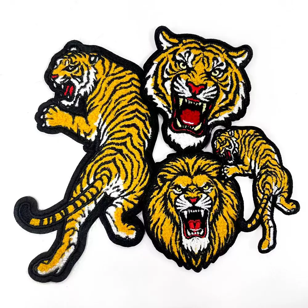 重工毛巾绣老虎布贴 狮子头刺绣贴   服装辅料刺绣补丁 源头工厂