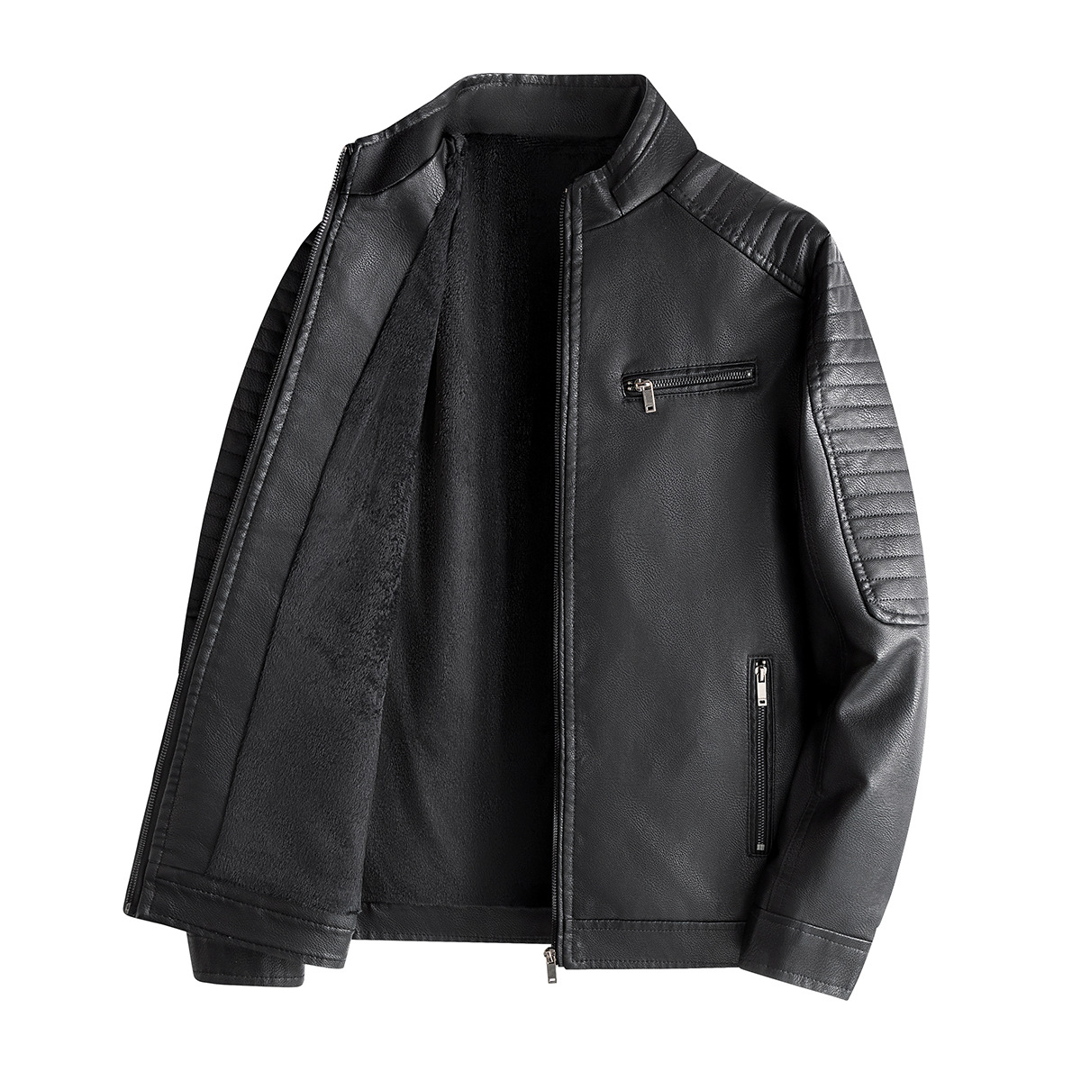 [Cross-Border E-Commerce] New Tops, Leather Jackets, Pu Leather Jackets, Soft Leather Men's Autumn and Winter Light Business Casual Stand-Up Collar Simple