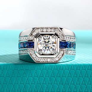 Cross-Border 925 Silver Moissanite Cultivated Gemstone Men's Ring High-End Design Engagement Ring Overseas Supply Wholesale