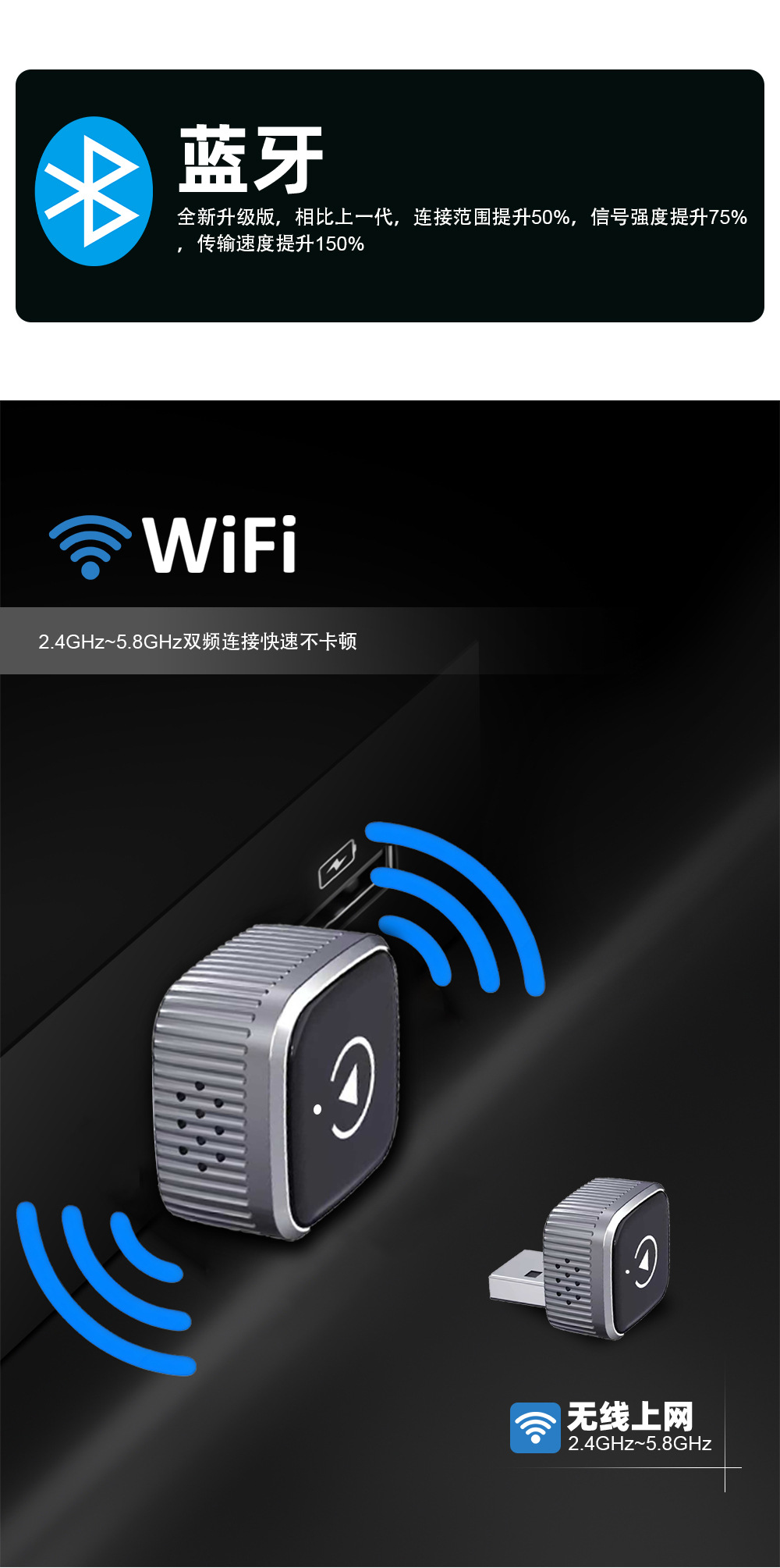 Wireless Carplay/Android Auto New Car Adapter Box Two-In-One Automatic Connection Quick Connect