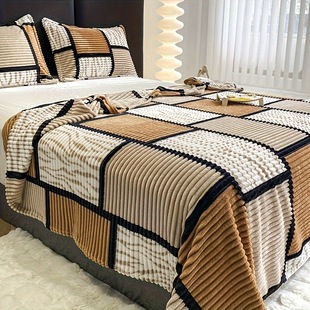 2025 New Cross-Border Dropshipping 1 Piece Printed Splicing Plaid Multifunctional Velvet Blanket