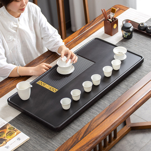 New-style solid wood electric Bakelite tea tray with dry-pour feature, one-piece draining tea server, and office-style Kung Fu tea set