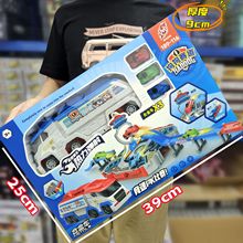 儿童轨道车停车场汽车玩具大巴士收纳弹射合金车多层轨道玩具礼品