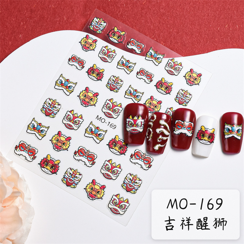 Pegatinas de alivio de uñas Xingshi de Año Nuevo moda nacional festivo Ruyi cabeza de león 3D pegatinas de uñas tridimensionales decoración de uñas