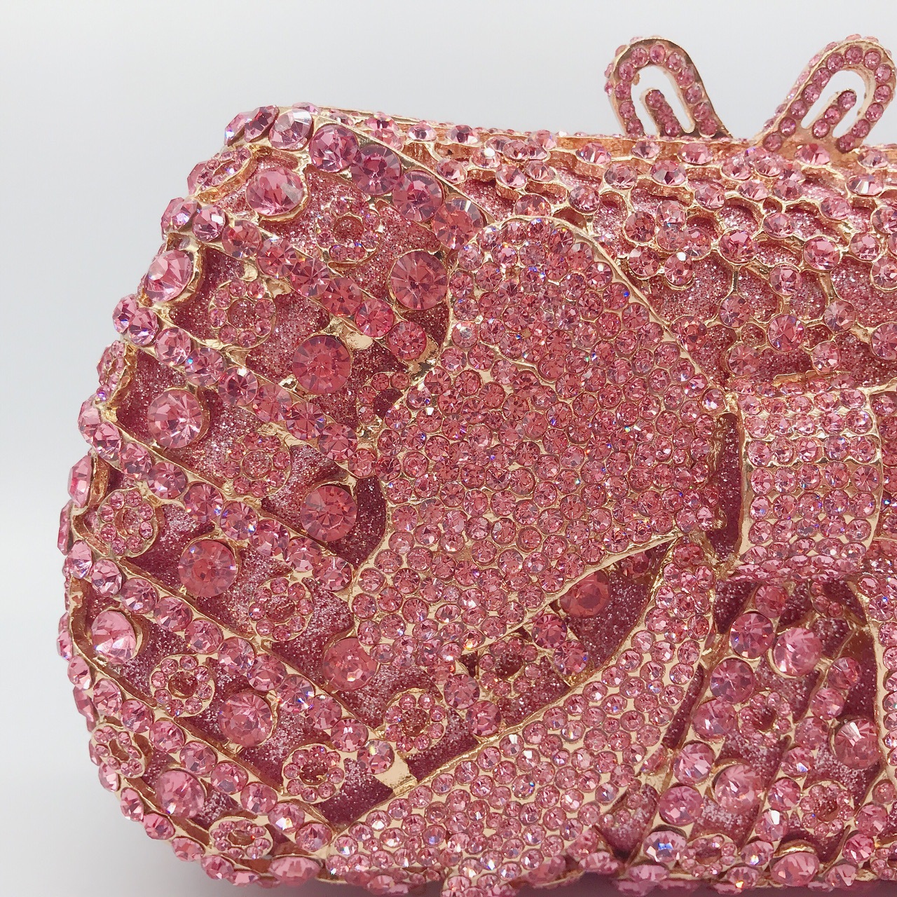 Túi clutch nữ đính kim cương nơ bướm kim loại dây xích dạ tiệc — Vàng kim AB chi tiết 2