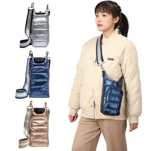 Outdoor down bottle cover student children's fashion adjustable shoulder strap kettle bag portable crossbody insulation ice cream cup cover