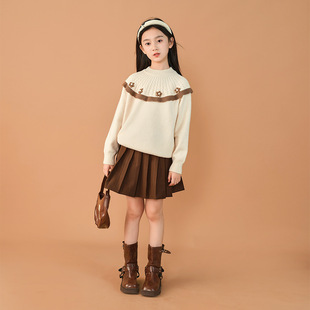 Pullover Sweater Long-Sleeved New Girls Sweater 2025 K-Style Big Children Autumn and Winter Children's Clothing Small Fragrance Casual