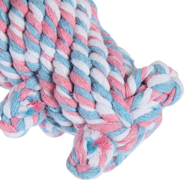 FUENTE fabricante perro juguete tejido a mano resistente a la mordedura nudo mascota juguete lindo conejo forma suministros para mascotas