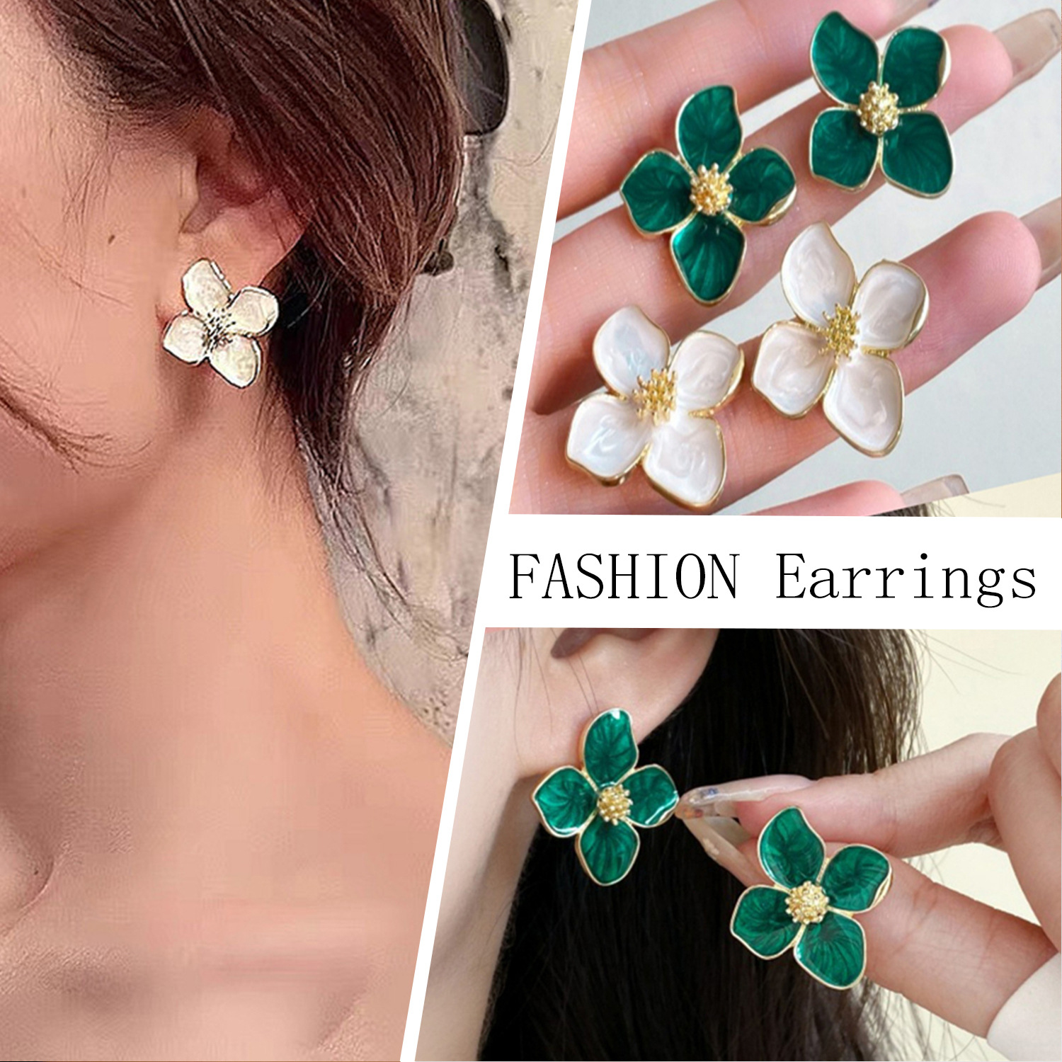 Clover Flower Stud Earrings Silver Needle Minimalist Elegant_voghion.com