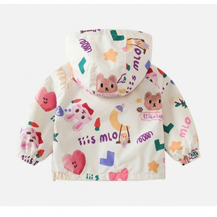 Girls Cartoon Windbreaker 2025 New Style Baby Style Zipper Children's Jacket Hooded