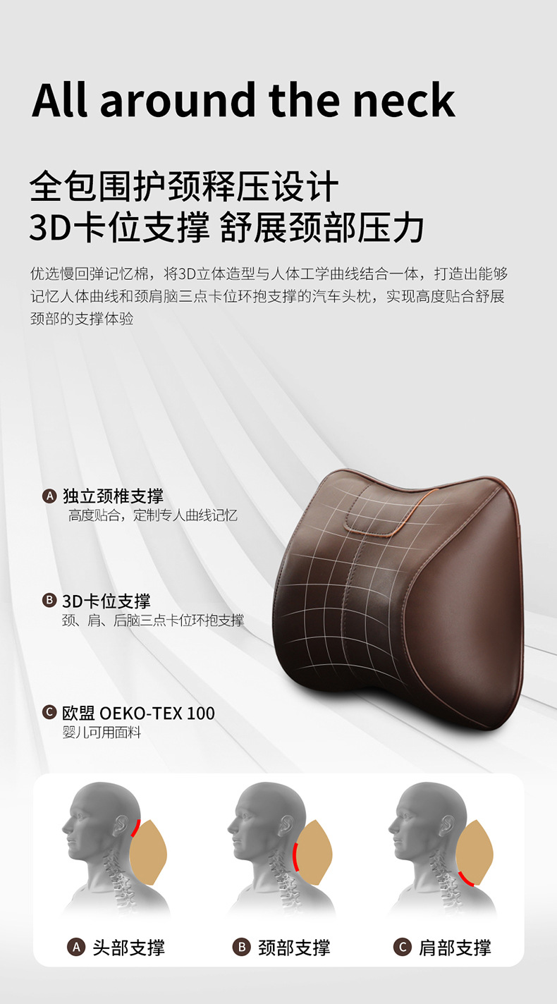 2026 New Car Accessories Leather Memory Foam Headrest and Lumbar Support in Lafite Red
