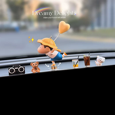 2026 New Cute Shin-chan Car Rotating Ornament, Car Screen Decoration, Interior Car Accessory, Cute for Women, Center Console Decoration