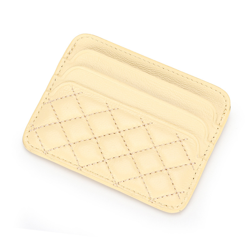 Genuine Sheepskin Leather Card Holder For Women, Slim Compact Diamond Quilted Wallet For Bank Cards, Driver's License And Coins - Thumbnail 8