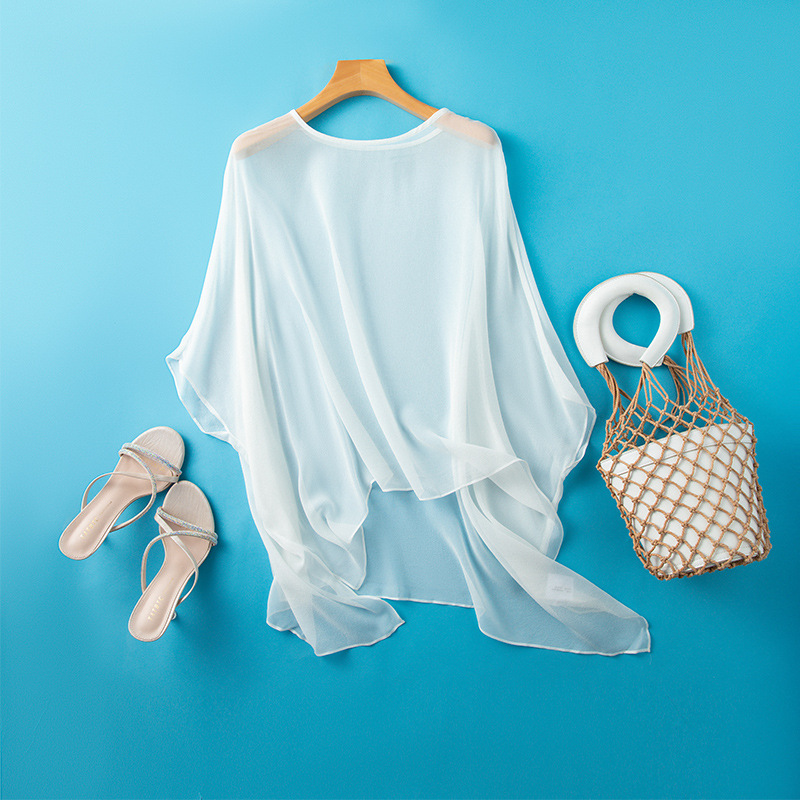 Summer Sunshade For Women Solid Color Bohemian Summer White Mulberry Silk Outer Cape Silk Cloak Temperament Sun Protection