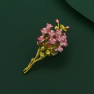 Enamel Pink Rose Flower Cluster Brooch High-end Women's Exquisite All-match Corsage Elegant Elegant Pin Suit Accessories (Yaxa sancaqları) - enamel-pink-rose-cluster