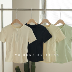 Women's Summer Elastic Half-Zip Thin Sweatproof Quick-Dry Running T-Shirt Yoga Top Short Sleeve Fitness Top