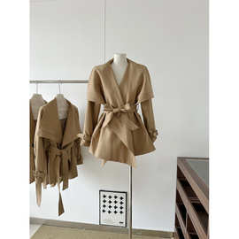 塞纳荷叶领短款大翻领风衣外套女2025秋季新款小个子气质大衣