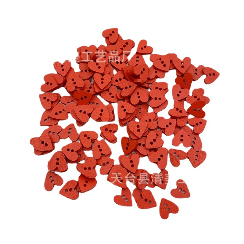 15*15mm amor botones de madera en forma de corazón doble agujero botones rojo melocotón corazón piezas de madera 150 piezas un paquete