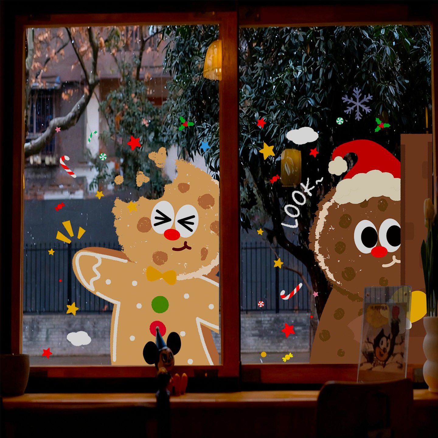 圣诞节姜饼人静电贴纸窗户橱窗贴玻璃门咖啡店氛围布置贴画装饰品