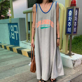 韩国东大门女装高货美式休闲运动风印花连衣裙