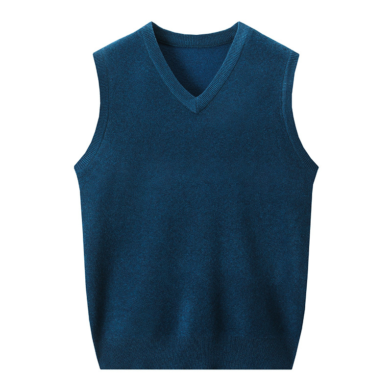 1 pieza de otoño e invierno chaleco de los hombres de color sólido con cuello en V de punto sin mangas suéter papá desgaste cálido chaleco engrosado chaleco image 6