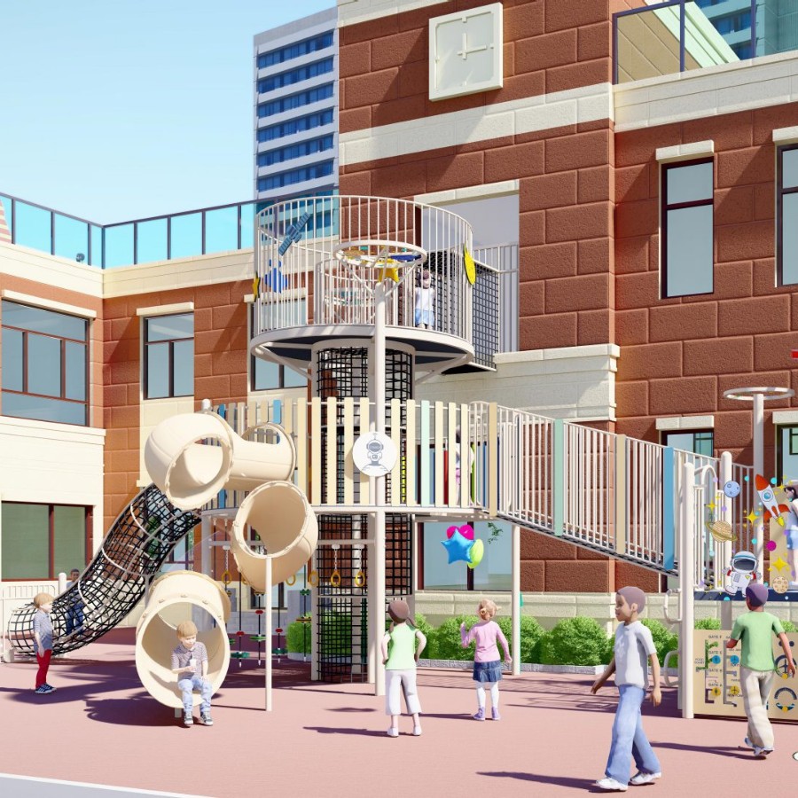 Gran jardín de infantes al aire libre de múltiples capas de acero inoxidable de diapositivas de escalada al aire libre expansión de la red ESPIRAL diapositiva de jardín de infantes