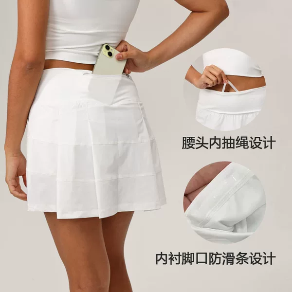 Lulu Zgly Cross-Border Zippered Tennis Skirt Running Non-Slip Pleated Skirt Fitness Sports Short Skirt Tennis Skirt