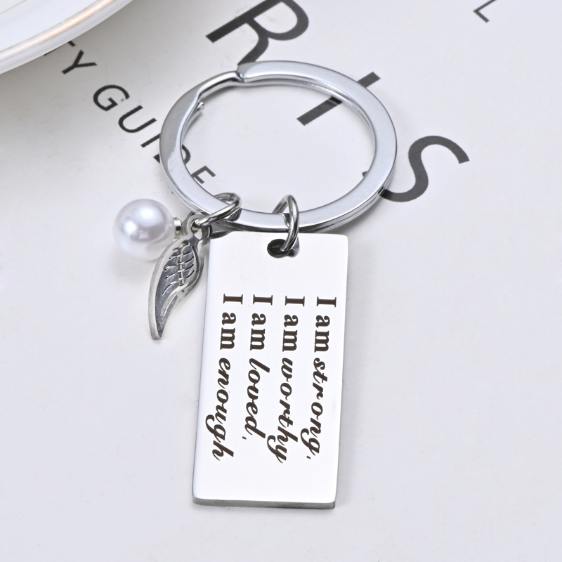 Letter Pattern Unisex Gender Fashion Letter Titanium Steel Plating Artificial Pearls Unisex Memorial Keychains
