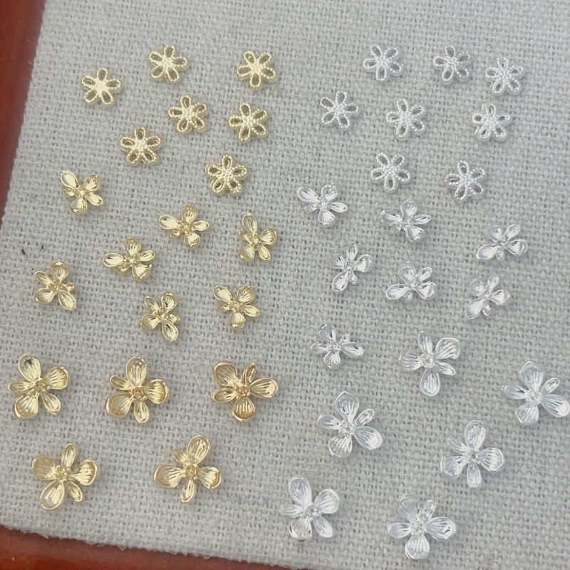 Vintage lilac flower alloy nail art accessories, gold three-dimensional five-petal flowers, DIY wearable nail accessories, wholesale