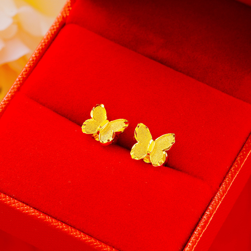 Venta al por mayor estilo étnico moda cobre chapado 24K oro real flor pendientes simple Rosa Vietnam arena oro pendientes para las mujeres