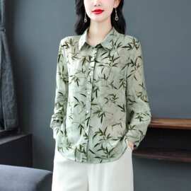 高级感印花真丝长袖衬衫女士2026春新款气质优雅衬衣妈妈春装上衣