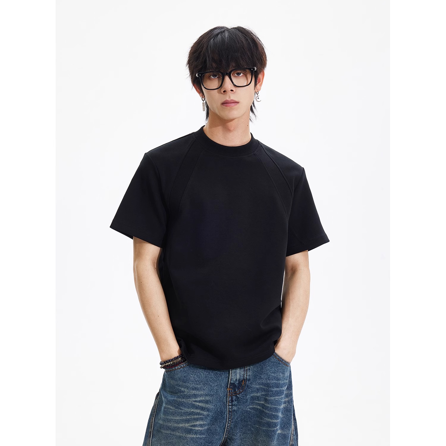 美式短袖通勤T恤男2025夏季日系休闲上衣青少年简约潮流宽松圆领