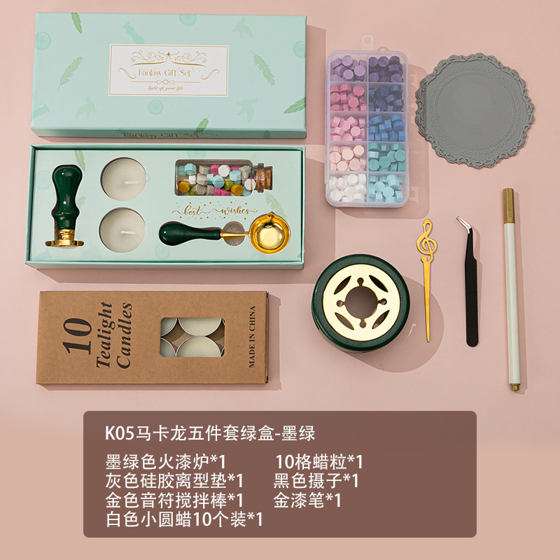 Nuevo macaron fuego pintura cera grano horno sello mano cuenta Día de San Valentín cumpleaños regalo fuego pintura sello conjunto completo al por mayor