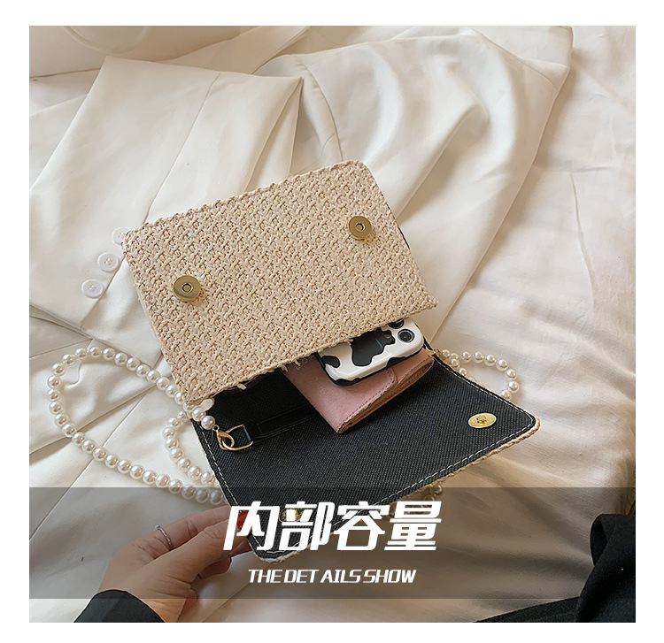 fashion straw woven pearl portable messenger small square bagpicture17