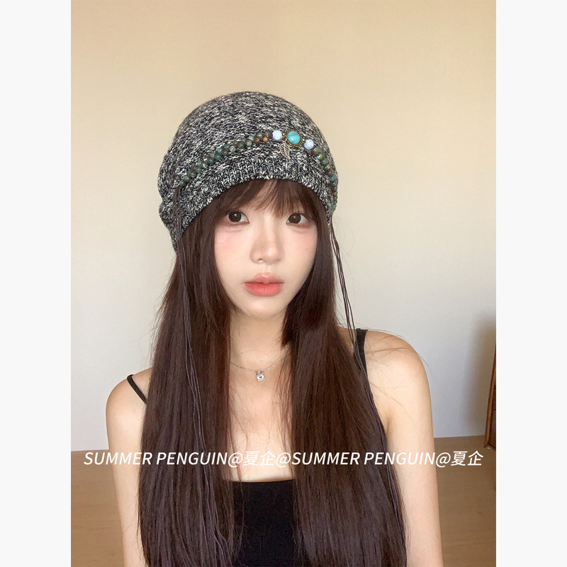 复古川西民族风针织堆堆帽女草原拍照氛围感显脸小护耳包头帽子潮|undefined