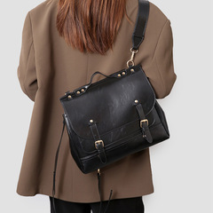 新款小眾文藝復古劍橋雙肩包高級感PU單肩差包英倫學院風背包