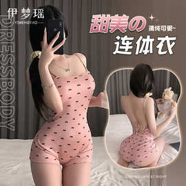 甜辣妹蝴蝶结印花蕾丝花边吊带小背心女修身短款美背抹胸无袖上衣