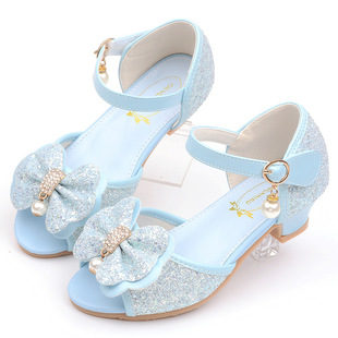 Girls Princess Shoes 2025 New Sandals Children High Heels Aisha Princess Dress Shoes Frozen Summer Blue