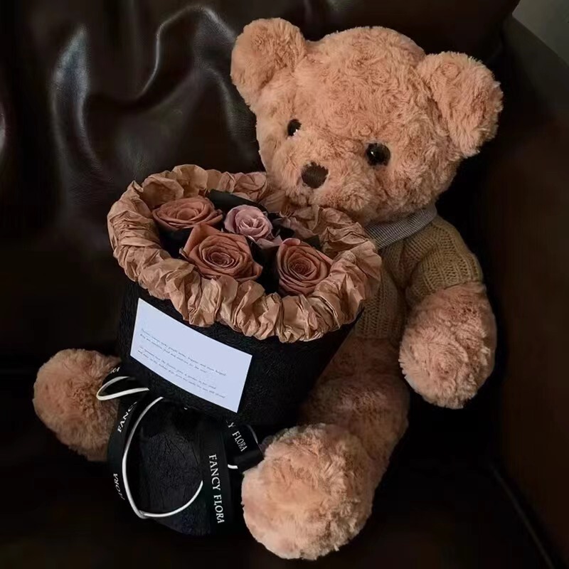 ぬいぐるみのクマの花束、プリザーブドローズ、造花、バレンタインデーのギフト、女の子への誕生日プレゼント、プリザーブドフラワー|undefined