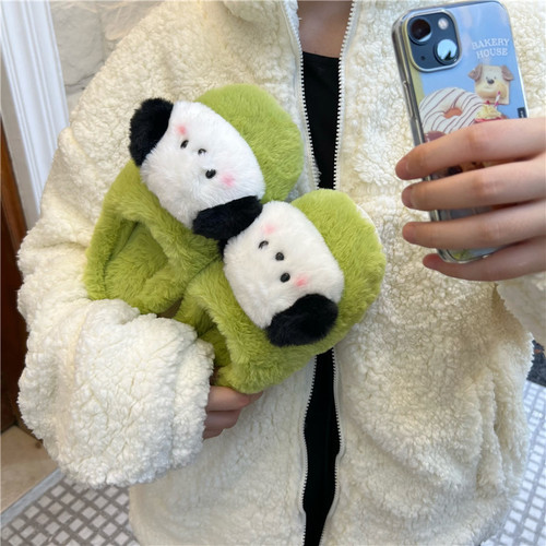 Original design cute cartoon blush dog plush slippers for home non-slip toe slippers cotton shoes couple style